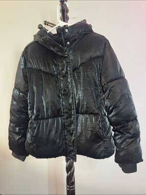 GAP Shiny Black Hooded Puffer Jacket